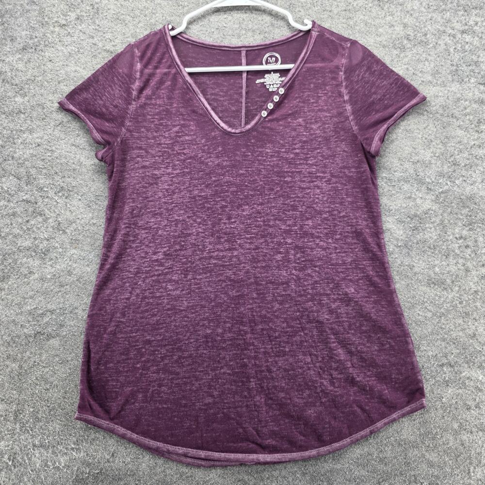 Maurices 24/7 Shirt Womens Small Purple Burnout Short Sleeve V Neck Casual